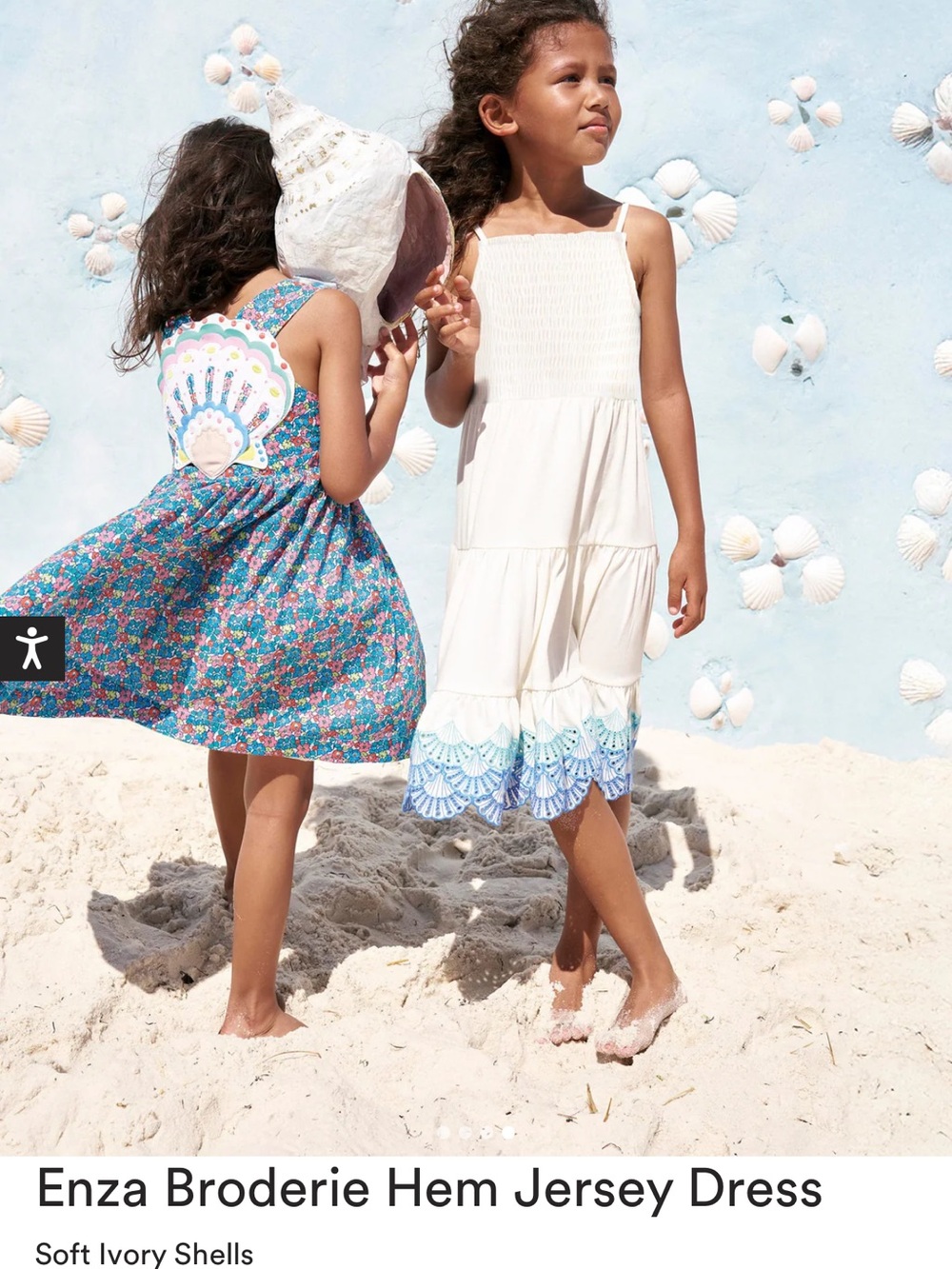 NWT Mini Boden Enza Broderie Hem Jersey Dress Ivory Shells
